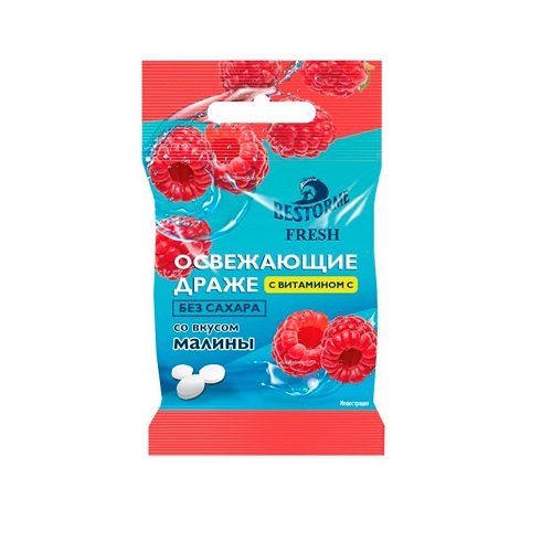 Bistormi драже освежающее без сахара с витамином C со вкусом малины, 17 гр